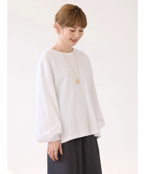 AMERICAN HOLIC（アメリカンホリック）の「袖ボリュームカットプルオーバー（Tシャツ/カットソー・レディース・オフホワイト/チャコールグレー/アイボリー/サックスブルー/イエロー・L/M）」の6枚目の写真