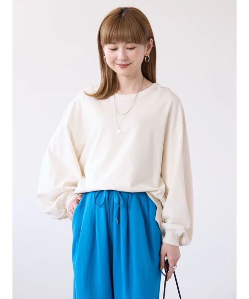 AMERICAN HOLIC（アメリカンホリック）の「袖ボリュームカットプルオーバー（Tシャツ/カットソー・レディース・オフホワイト/チャコールグレー/アイボリー/サックスブルー/イエロー・L/M）」の20枚目の写真