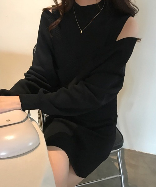 Miniministore（ミニミニストア）の「ニットワンピース セットアップ 韓国風（ワンピース・レディース・グレー/ブラック・FREE）」の3枚目の写真