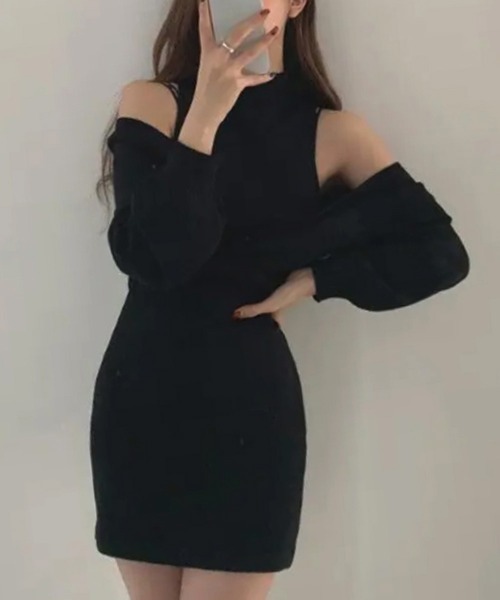 Miniministore（ミニミニストア）の「ニットワンピース セットアップ 韓国風（ワンピース・レディース・グレー/ブラック・FREE）」の4枚目の写真