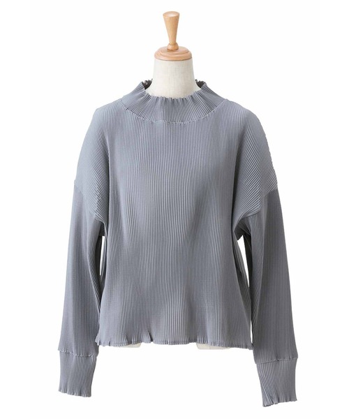 IEDIT（イディット）の「ボディーをメイクするプリーツ素材のスタンドカラートップス（その他トップス・レディース・グレー/ブラック・2/1/3）」の2枚目の写真