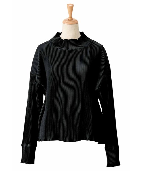 IEDIT（イディット）の「ボディーをメイクするプリーツ素材のスタンドカラートップス（その他トップス・レディース・グレー/ブラック・2/1/3）」の9枚目の写真