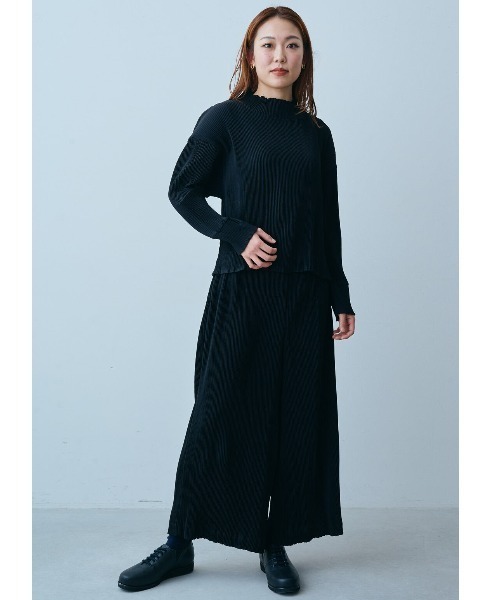 IEDIT（イディット）の「ボディーをメイクするプリーツ素材のスタンドカラートップス（その他トップス・レディース・グレー/ブラック・2/1/3）」の3枚目の写真