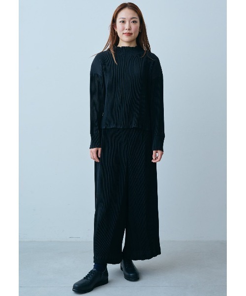 IEDIT（イディット）の「ボディーをメイクするプリーツ素材のスタンドカラートップス（その他トップス・レディース・グレー/ブラック・2/1/3）」の4枚目の写真