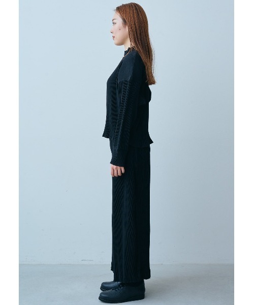 IEDIT（イディット）の「ボディーをメイクするプリーツ素材のスタンドカラートップス（その他トップス・レディース・グレー/ブラック・2/1/3）」の5枚目の写真