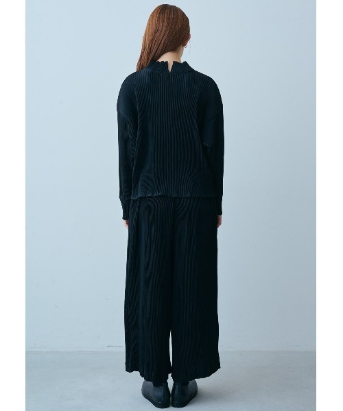 IEDIT（イディット）の「ボディーをメイクするプリーツ素材のスタンドカラートップス（その他トップス・レディース・グレー/ブラック・2/1/3）」の6枚目の写真