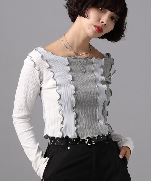 PAGEBOY（ページボーイ）の「ハイショクルーズネックトップス（Tシャツ/カットソー・レディース・ブラック/オフホワイト・FREE）」の5枚目の写真