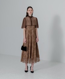 LEJAケープスパンコール刺しゅう花柄総レースチュールキャミソールワンピース レジャ Leja ケープスパンコール刺繍花柄総レースチュールボレロ