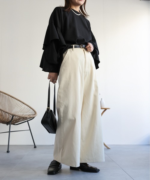 ap retro(アプレトロ)の「コットンワイドチノパンツ/バギーパンツ(チノパンツ・レディース・ブラック/アイボリー/ベージュ・FREE)」の22枚目の写真