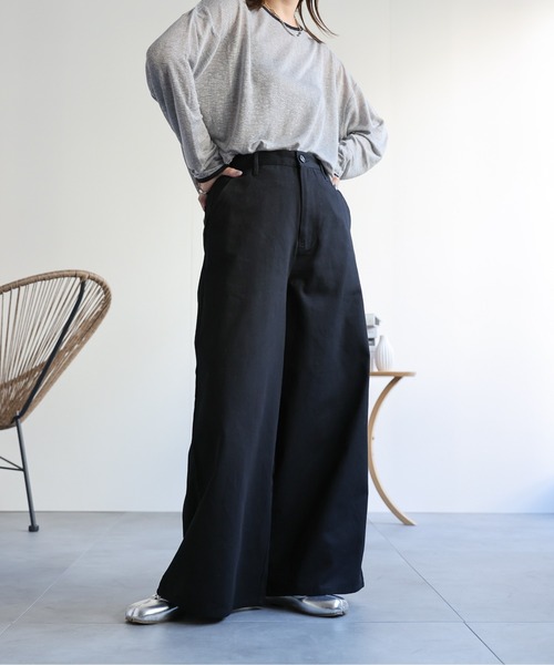 ap retro(アプレトロ)の「コットンワイドチノパンツ/バギーパンツ(チノパンツ・レディース・ブラック/アイボリー/ベージュ・FREE)」の6枚目の写真