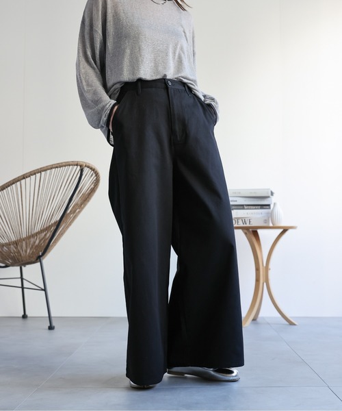 ap retro(アプレトロ)の「コットンワイドチノパンツ/バギーパンツ(チノパンツ・レディース・ブラック/アイボリー/ベージュ・FREE)」の7枚目の写真