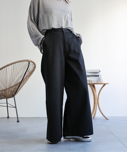 ap retro(アプレトロ)の「コットンワイドチノパンツ/バギーパンツ(チノパンツ・レディース・ブラック/アイボリー/ベージュ・FREE)」の8枚目の写真