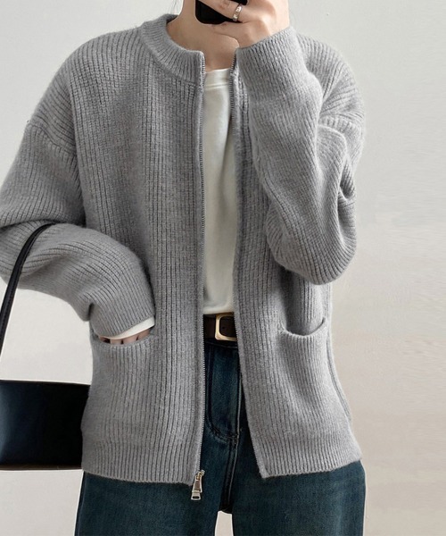 Miniministore(ミニミニストア)の「ニットカーディガン ジップアップアウター(ニット/セーター・レディース・ミント/アイボリー/グレー/ピンク/ベージュ/イエロー/マスタード・FREE)」の3枚目の写真
