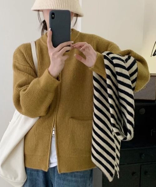 Miniministore(ミニミニストア)の「ニットカーディガン ジップアップアウター(ニット/セーター・レディース・ミント/アイボリー/グレー/ピンク/ベージュ/イエロー/マスタード・FREE)」の6枚目の写真