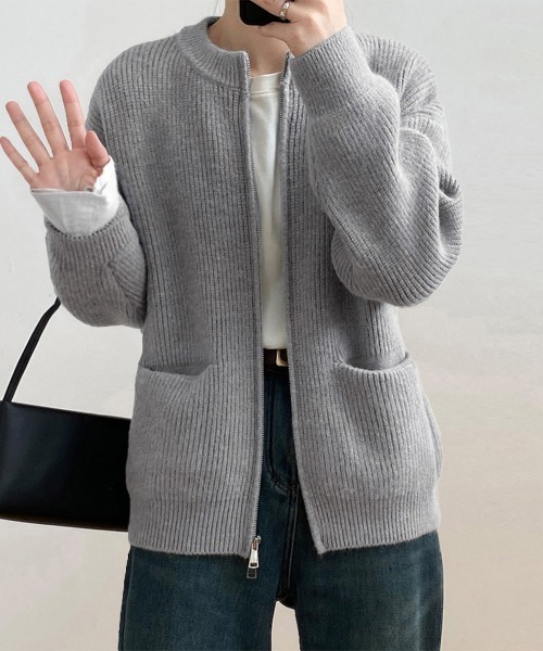 Miniministore(ミニミニストア)の「ニットカーディガン ジップアップアウター(ニット/セーター・レディース・ミント/アイボリー/グレー/ピンク/ベージュ/イエロー/マスタード・FREE)」の8枚目の写真
