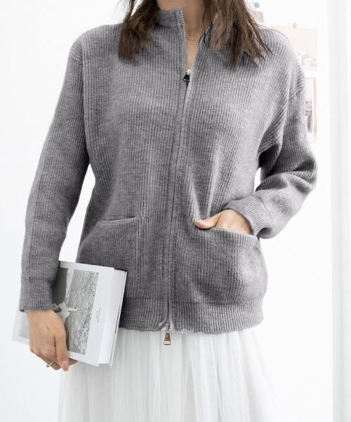 Miniministore(ミニミニストア)の「ニットカーディガン ジップアップアウター(ニット/セーター・レディース・ミント/アイボリー/グレー/ピンク/ベージュ/イエロー/マスタード・FREE)」の9枚目の写真