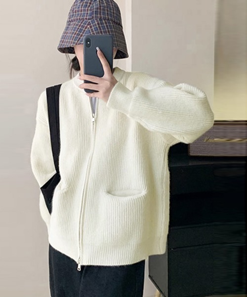 Miniministore(ミニミニストア)の「ニットカーディガン ジップアップアウター(ニット/セーター・レディース・ミント/アイボリー/グレー/ピンク/ベージュ/イエロー/マスタード・FREE)」の13枚目の写真