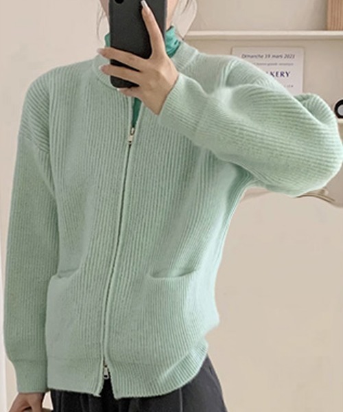 Miniministore(ミニミニストア)の「ニットカーディガン ジップアップアウター(ニット/セーター・レディース・ミント/アイボリー/グレー/ピンク/ベージュ/イエロー/マスタード・FREE)」の14枚目の写真