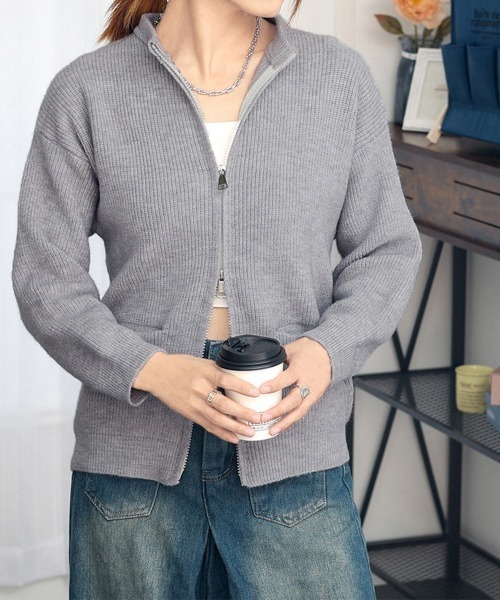 Miniministore(ミニミニストア)の「ニットカーディガン ジップアップアウター(ニット/セーター・レディース・ミント/アイボリー/グレー/ピンク/ベージュ/イエロー/マスタード・FREE)」の17枚目の写真