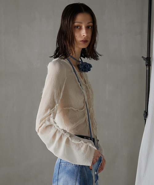 PRANK PROJECT(プランクプロジェクト)の「シフォンアウトシームトップ / Chiffon Outseam Top(シャツ/ブラウス・レディース・ホワイト/ブラック・FREE)」の12枚目の写真