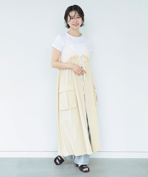 Ray BEAMS（レイビームス）の「Ray BEAMS / カーゴ ポケット キャミ ワンピース（ワンピース・レディース・オリーブ/ベージュ・ONE SIZE）」の3枚目の写真