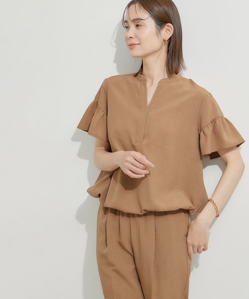 【セットアップ対応】タンブラーブッチャースキッパーVネックブラウス（シャツ/ブラウス）｜LE CERCLE par rope'（ルセルクルパーロペ）