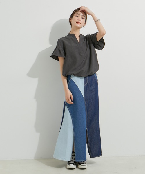 ブラウス シャツ 「セットアップ対応」タンブラーブッチャースキッパーVネックブラウス レディース LE CERCLE par ropé(ル セルクル パー ロペ) / 【セットアップ