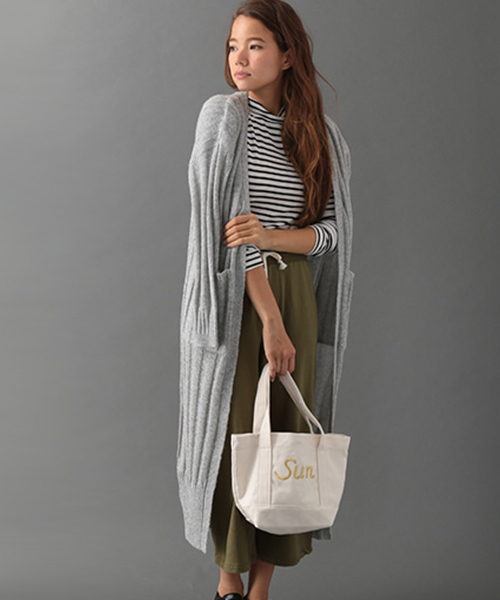 SEVENDAYS=SUNDAY(セブンデイズサンデイ)の「モヘヤ混 ストライプ柄ロングカーディガン(カーディガン/ボレロ・レディース・ネイビー/オフホワイト/杢グレー・FREE)」の2枚目の写真