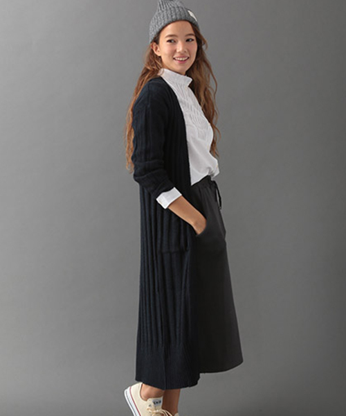 SEVENDAYS=SUNDAY(セブンデイズサンデイ)の「モヘヤ混 ストライプ柄ロングカーディガン(カーディガン/ボレロ・レディース・ネイビー/オフホワイト/杢グレー・FREE)」の3枚目の写真