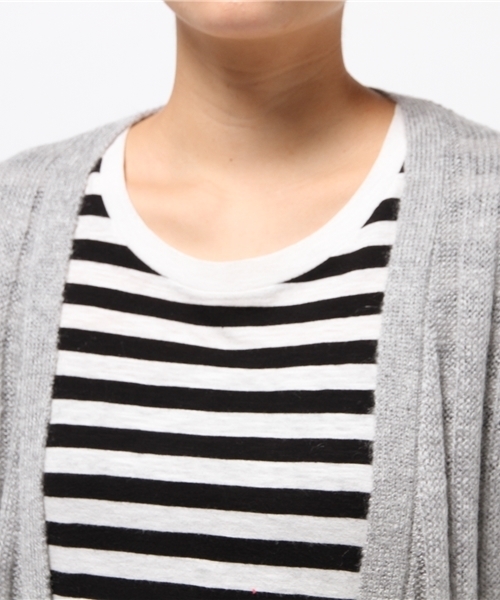 SEVENDAYS=SUNDAY(セブンデイズサンデイ)の「モヘヤ混 ストライプ柄ロングカーディガン(カーディガン/ボレロ・レディース・ネイビー/オフホワイト/杢グレー・FREE)」の7枚目の写真