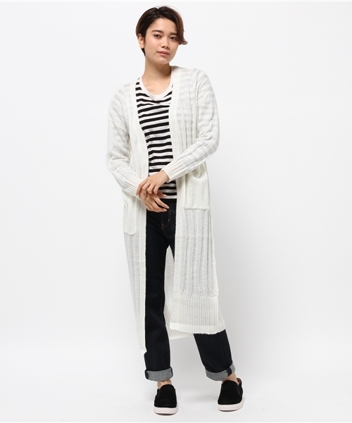 SEVENDAYS=SUNDAY(セブンデイズサンデイ)の「モヘヤ混 ストライプ柄ロングカーディガン(カーディガン/ボレロ・レディース・ネイビー/オフホワイト/杢グレー・FREE)」の12枚目の写真