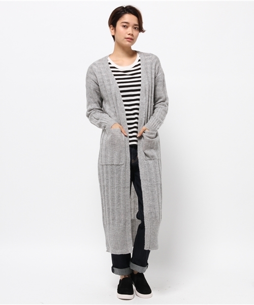 SEVENDAYS=SUNDAY(セブンデイズサンデイ)の「モヘヤ混 ストライプ柄ロングカーディガン(カーディガン/ボレロ・レディース・ネイビー/オフホワイト/杢グレー・FREE)」の13枚目の写真