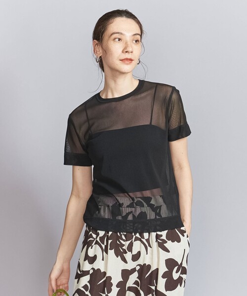 BEAUTY&YOUTH UNITED ARROWS（ビューティーアンドユースユナイテッドアローズ）の「ポリエステルチュール ショートスリーブ Tシャツ（Tシャツ/カットソー・レディース・ライトブルー/ブラック/ナチュラル・FREE）」の2枚目の写真