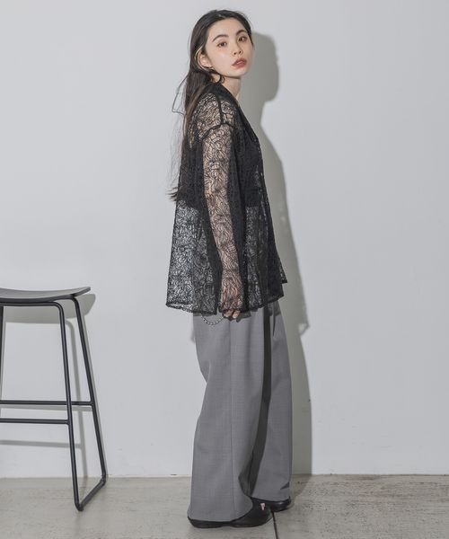 JEANASIS（ジーナシス）の「ボールチェーンサスツキワイドパンツ/121270（スラックス・レディース・ブラック/ネイビー/グレー・MEDIUM/SMALL）」の6枚目の写真