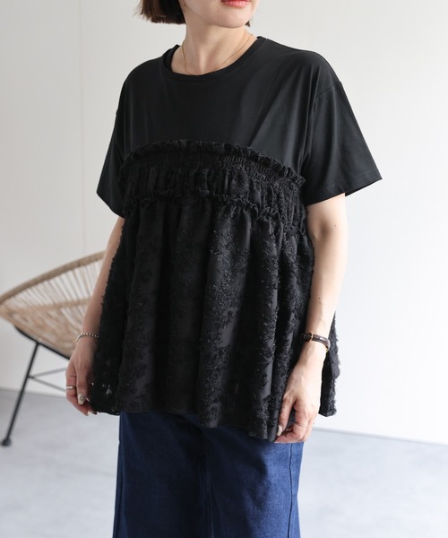 デニム×チュールドッキングポケットTシャツ セール】チュールドッキングTシャツ(130cm~160cm)（Tシャツ