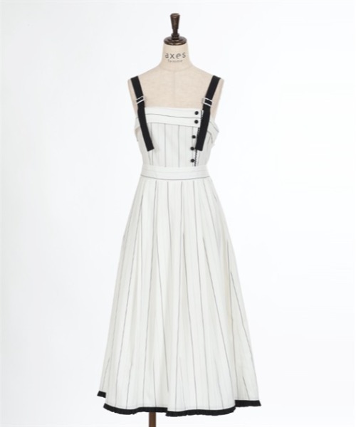 axes femme（アクシーズファム）の「バックリボンストライプジャンパースカート（ジャンパースカート・レディース・グレー/ホワイト/ネイビー・FREE）」の7枚目の写真