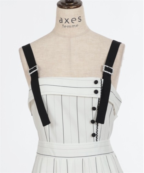 axes femme（アクシーズファム）の「バックリボンストライプジャンパースカート（ジャンパースカート・レディース・グレー/ホワイト/ネイビー・FREE）」の10枚目の写真