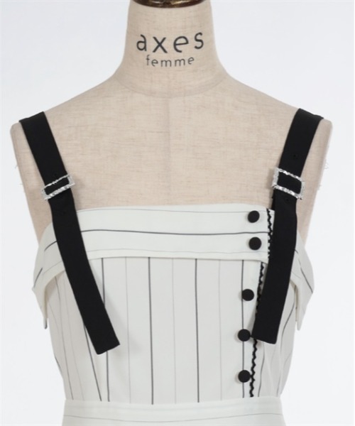 axes femme（アクシーズファム）の「バックリボンストライプジャンパースカート（ジャンパースカート・レディース・グレー/ホワイト/ネイビー・FREE）」の12枚目の写真