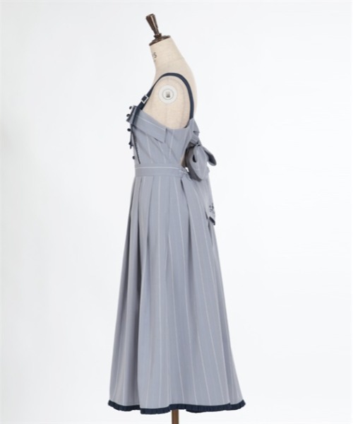 axes femme（アクシーズファム）の「バックリボンストライプジャンパースカート（ジャンパースカート・レディース・グレー/ホワイト/ネイビー・FREE）」の16枚目の写真