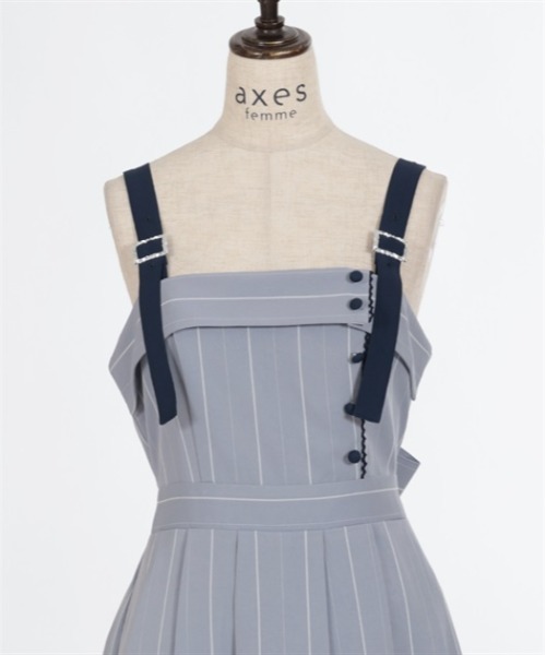 axes femme（アクシーズファム）の「バックリボンストライプジャンパースカート（ジャンパースカート・レディース・グレー/ホワイト/ネイビー・FREE）」の18枚目の写真