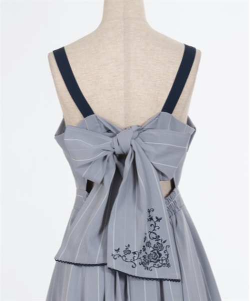 axes femme（アクシーズファム）の「バックリボンストライプジャンパースカート（ジャンパースカート・レディース・グレー/ホワイト/ネイビー・FREE）」の22枚目の写真