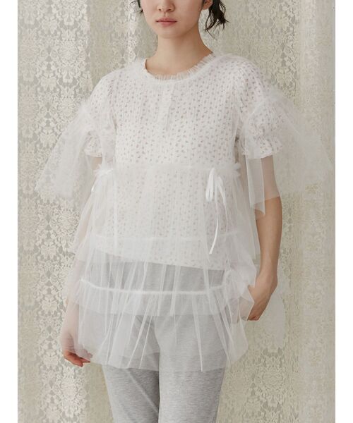merry jenny（メリージェニー）の「ティアードチュールtops（Tシャツ/カットソー・レディース・オフホワイト/ピンク/アイボリー・FREE）」の2枚目の写真