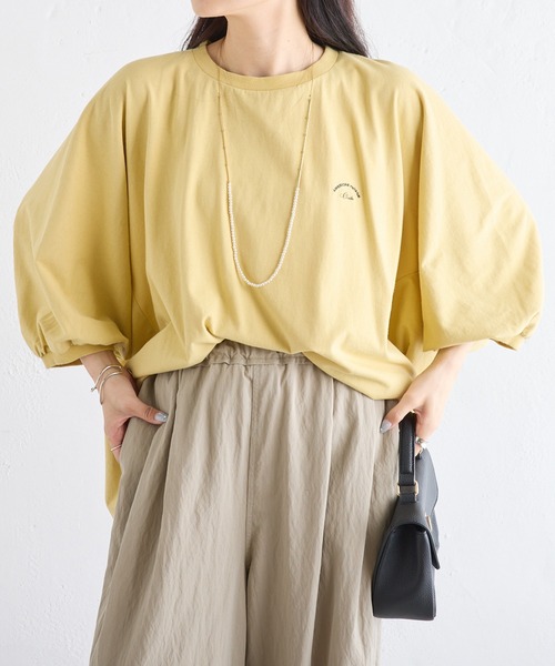 PUAL CE CIN(ピュアルセシン)の「汗に負けない!チュニックTシャツ(Tシャツ/カットソー・レディース・ベージュ/サックスブルー/イエロー/オフホワイト・FREE)」の2枚目の写真