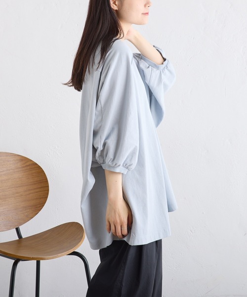 PUAL CE CIN(ピュアルセシン)の「汗に負けない!チュニックTシャツ(Tシャツ/カットソー・レディース・ベージュ/サックスブルー/イエロー/オフホワイト・FREE)」の5枚目の写真