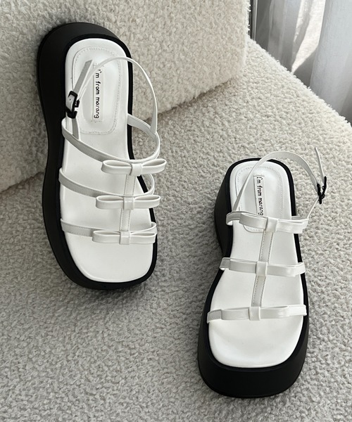 トリプルリボンプラットフォームサンダル（パンプス）｜by muni:r（バイ ムニール）