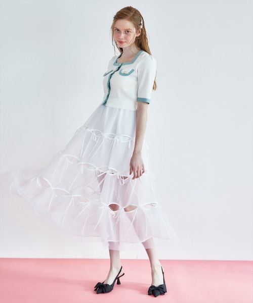 REDYAZEL（レディアゼル）の「リボンデザインチュールスカート（スカート・レディース・グレー/オフホワイト/ブラック・FREE）」の2枚目の写真