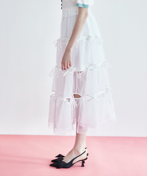REDYAZEL（レディアゼル）の「リボンデザインチュールスカート（スカート・レディース・グレー/オフホワイト/ブラック・FREE）」の5枚目の写真