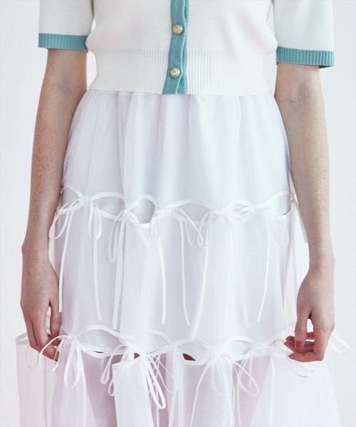 REDYAZEL（レディアゼル）の「リボンデザインチュールスカート（スカート・レディース・グレー/オフホワイト/ブラック・FREE）」の7枚目の写真