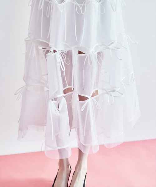 REDYAZEL（レディアゼル）の「リボンデザインチュールスカート（スカート・レディース・グレー/オフホワイト/ブラック・FREE）」の8枚目の写真