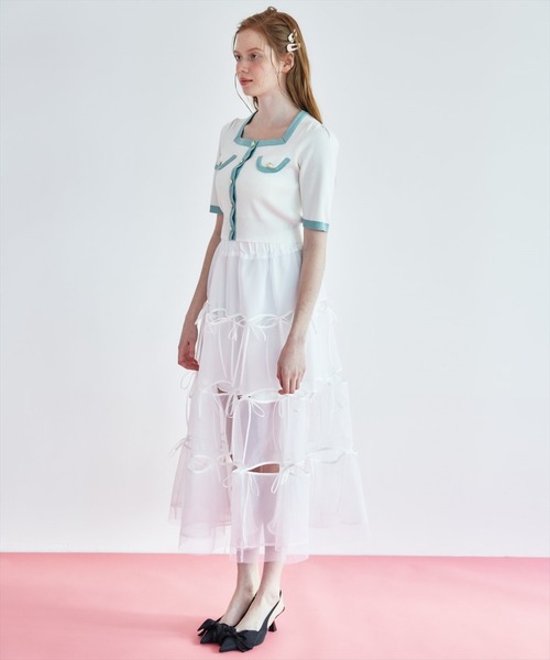 REDYAZEL（レディアゼル）の「リボンデザインチュールスカート（スカート・レディース・グレー/オフホワイト/ブラック・FREE）」の11枚目の写真